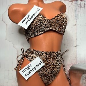 VS SWIM 2 PC BIKINI SET LOGO SMOCKED 34B BIKINI TOP S BOTTOM TASSELS LACE UP